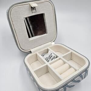 Milly‎ Blue Zebra Print Traveling Jewelry Case Mini Square Zip Organizer Mirror